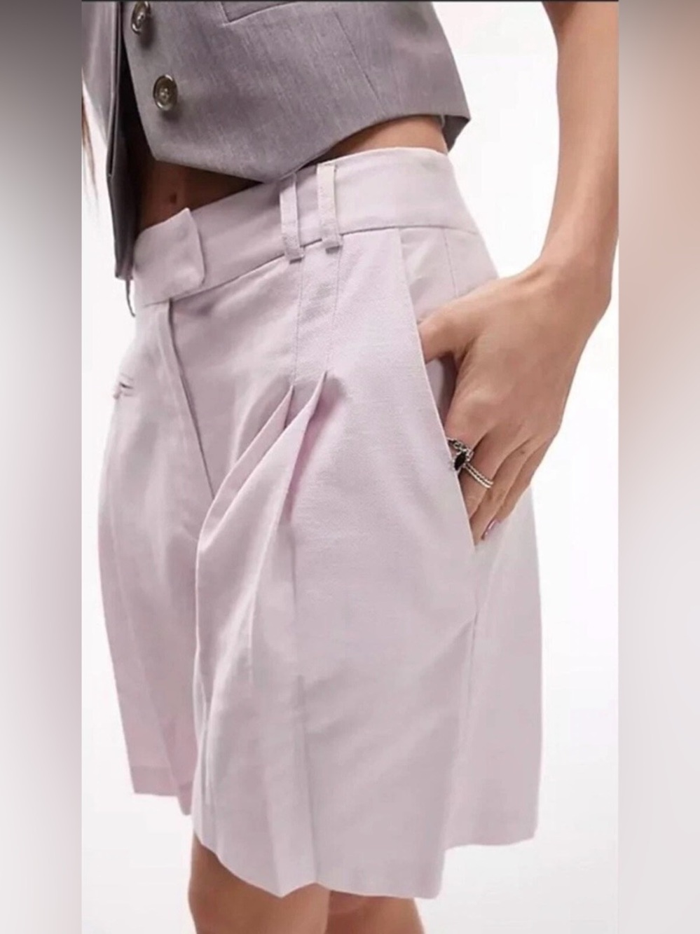 NWT Topshop Size 8 Lilac Longline Linen Blend Shorts - Picture 2 of 9